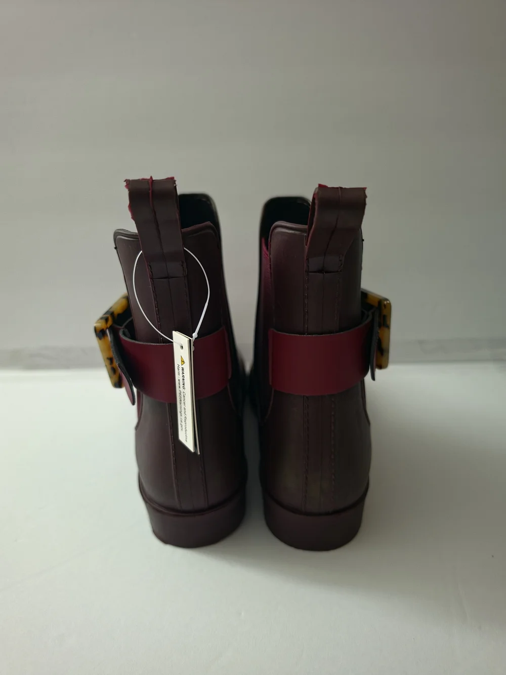Women's Burgundy Chelsea Rain Boot with Decorative Buckle